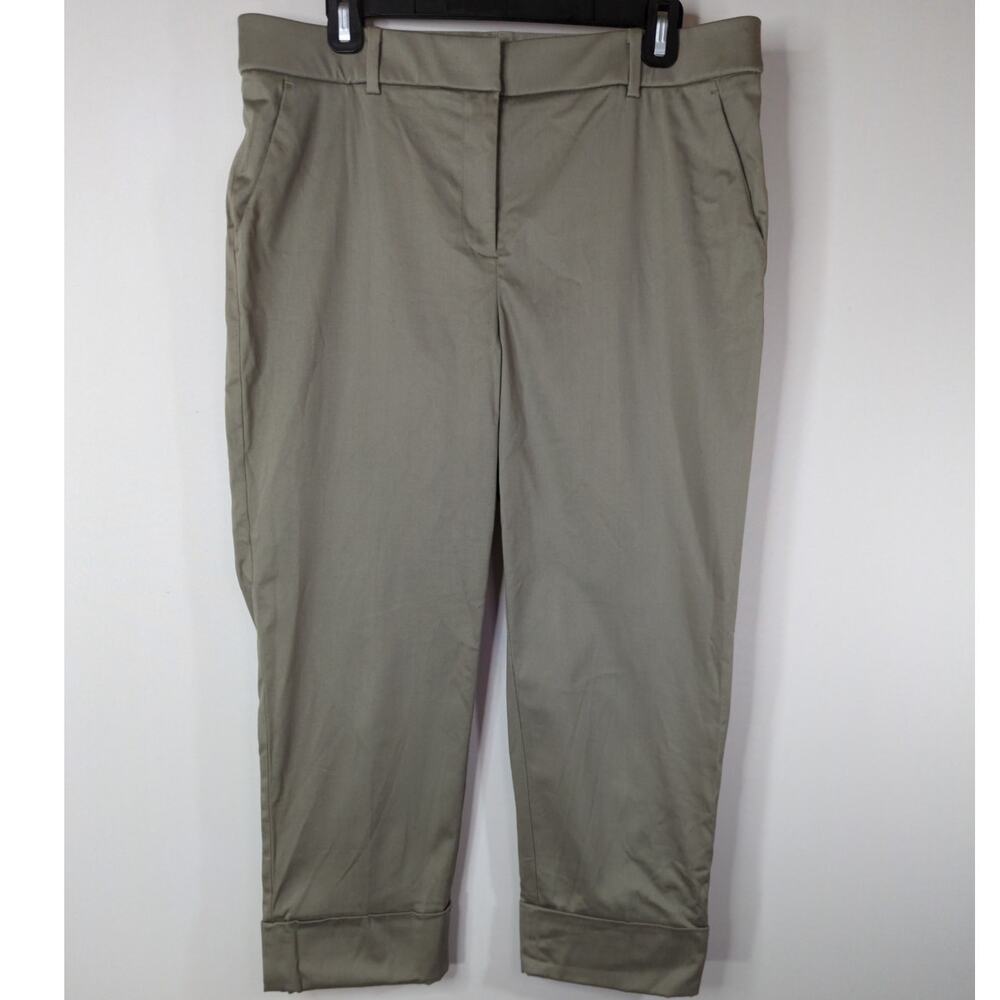 Chico's Green Pants Womens size 10 Green Stretch Mid Rise Cropped Utility Career